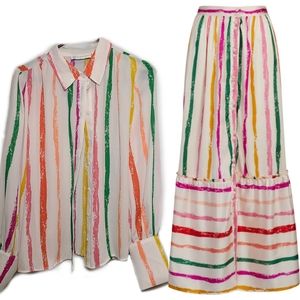 NY&CO Vintage Women's Shirt M and Stripe Button-Front Maxi Skirt XS